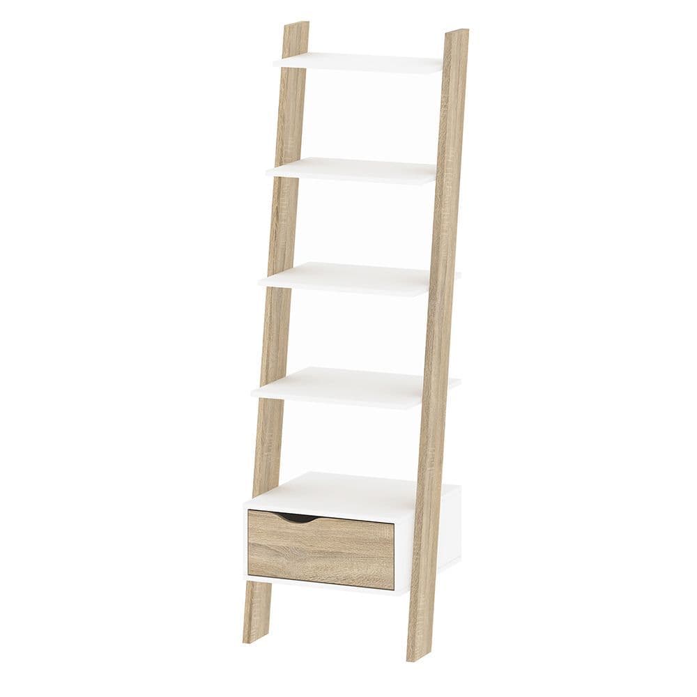 Freja Leaning Bookcase 1 Drawer in White and Oak